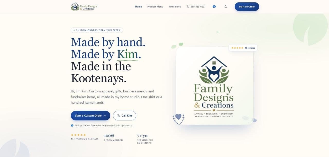Family Designs & Creations website by Kootenay Made Digital