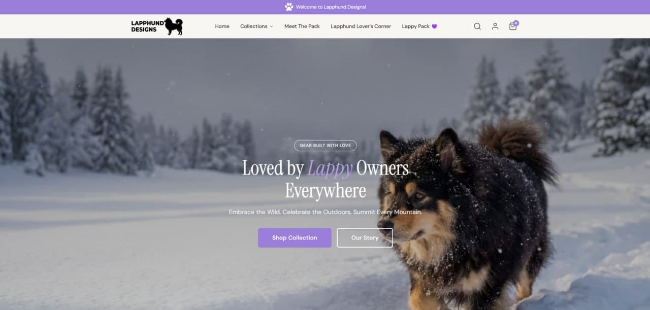 Lapphund Designs Shopify store homepage preview