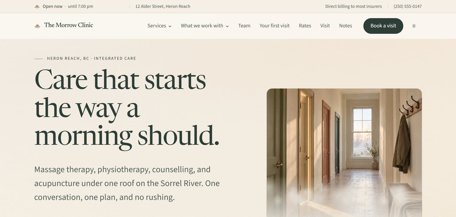 The Morrow Clinic wellness concept homepage preview