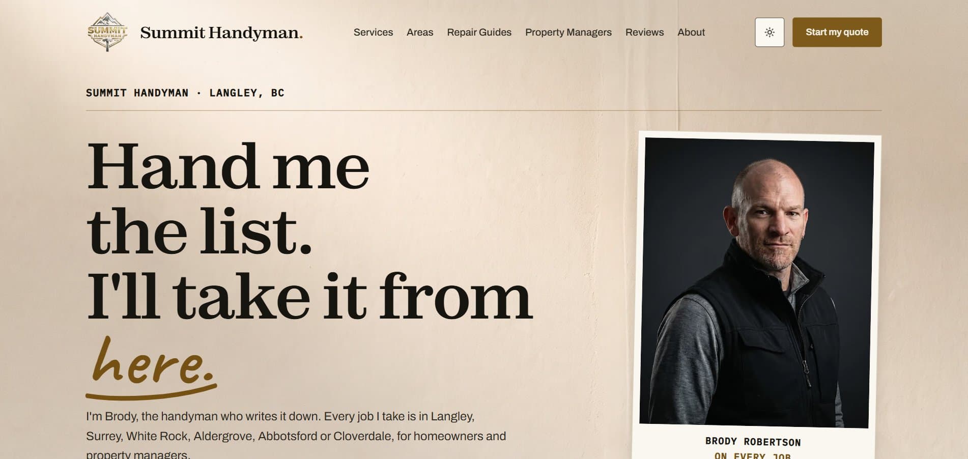 Summit Handyman trades and handyman website homepage preview