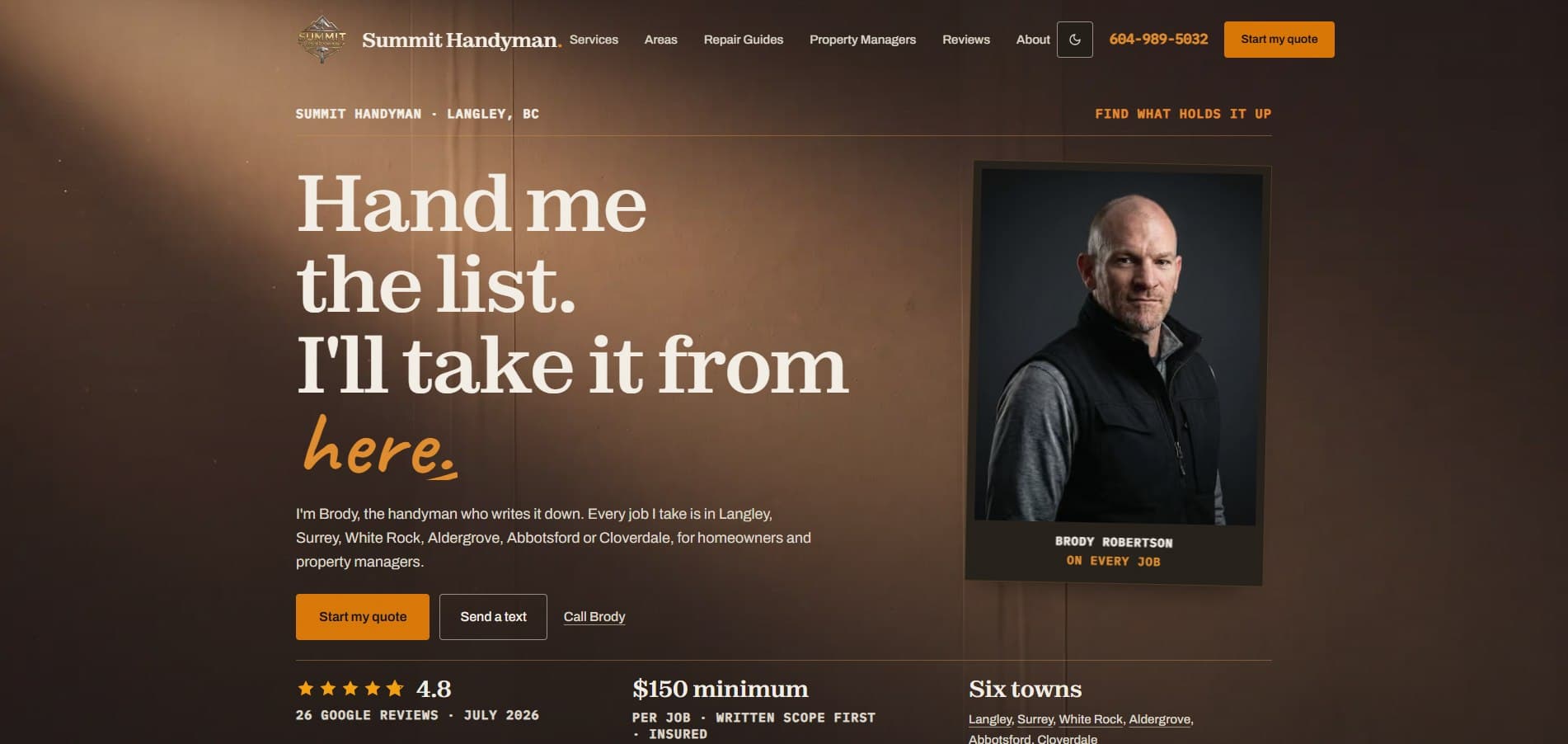 Summit Handyman website by Kootenay Made Digital