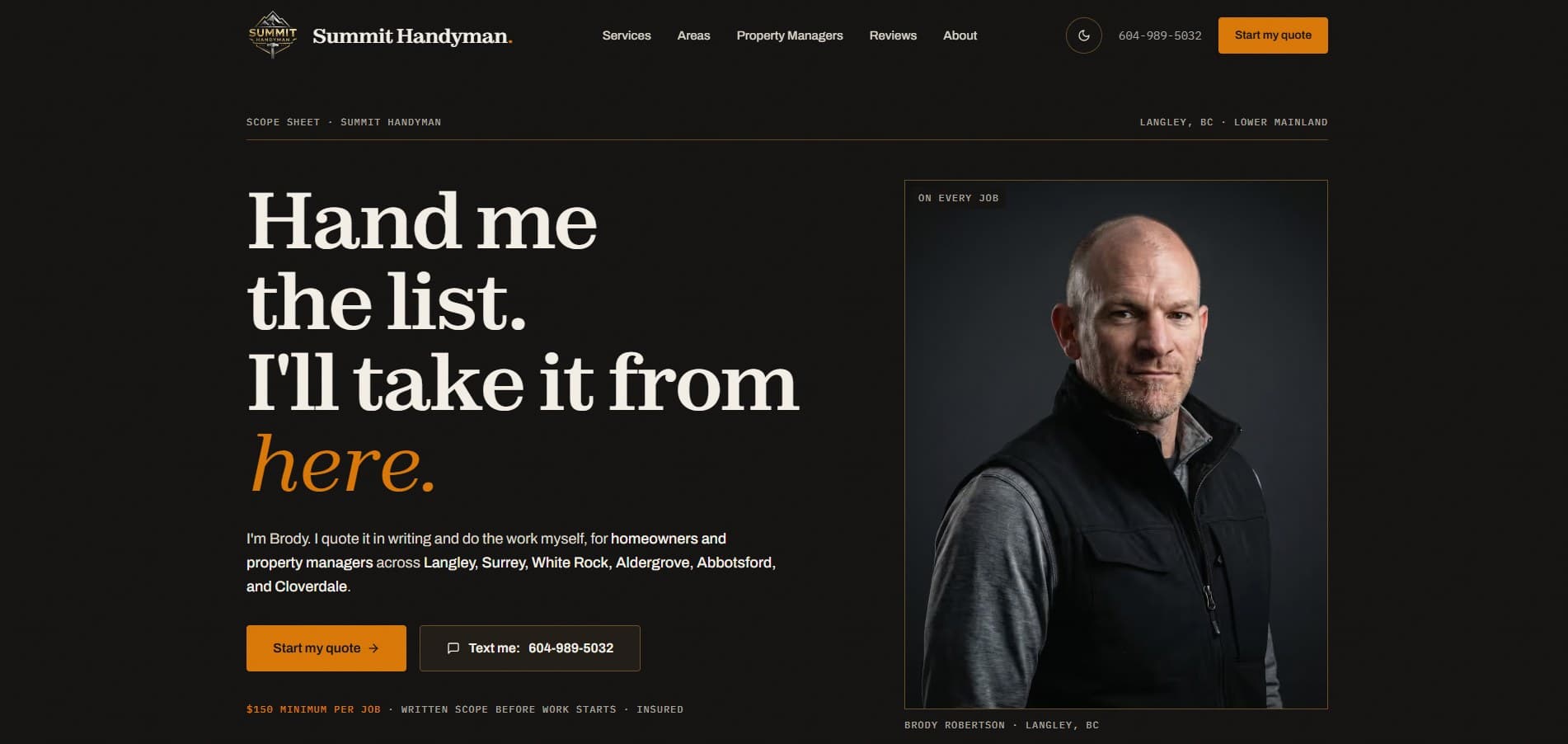 Summit Handyman website by Kootenay Made Digital