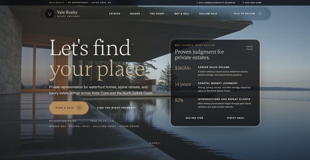 Vale Realty luxury real estate concept homepage preview